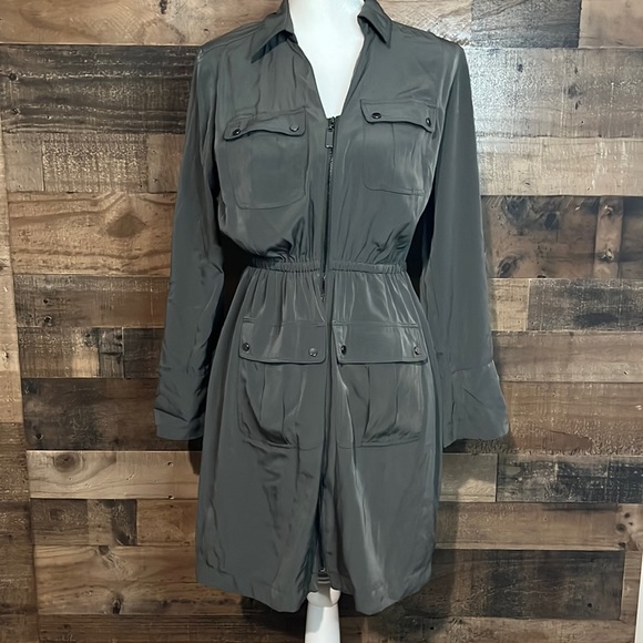 Alfani Dresses & Skirts - Alfani Zip Front Roll Sleeve Utility Shirt Dress Size 6 Women’s